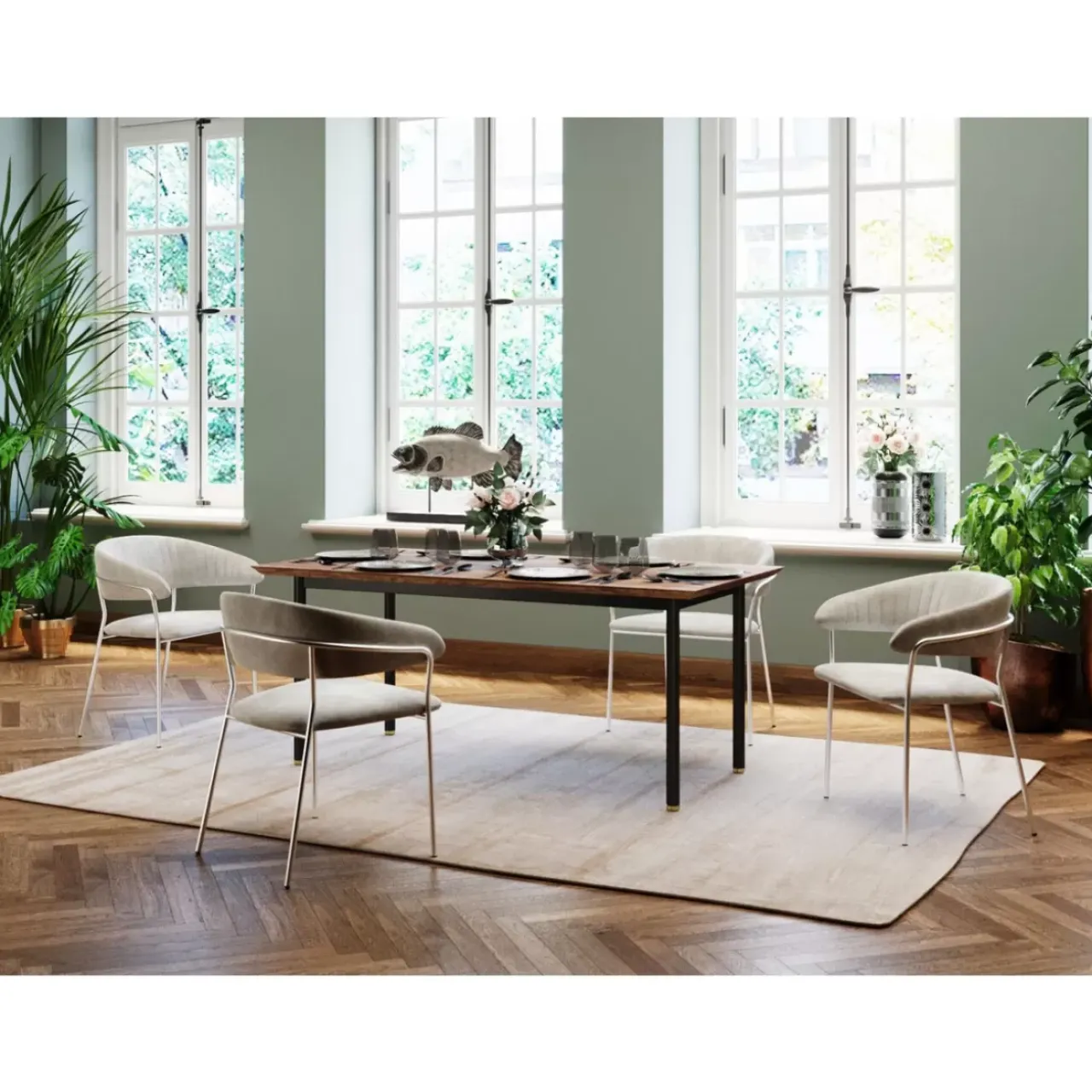 KARE Design Stühle-Armlehnstuhl Belle Cord Beige Chrom (2/Set)