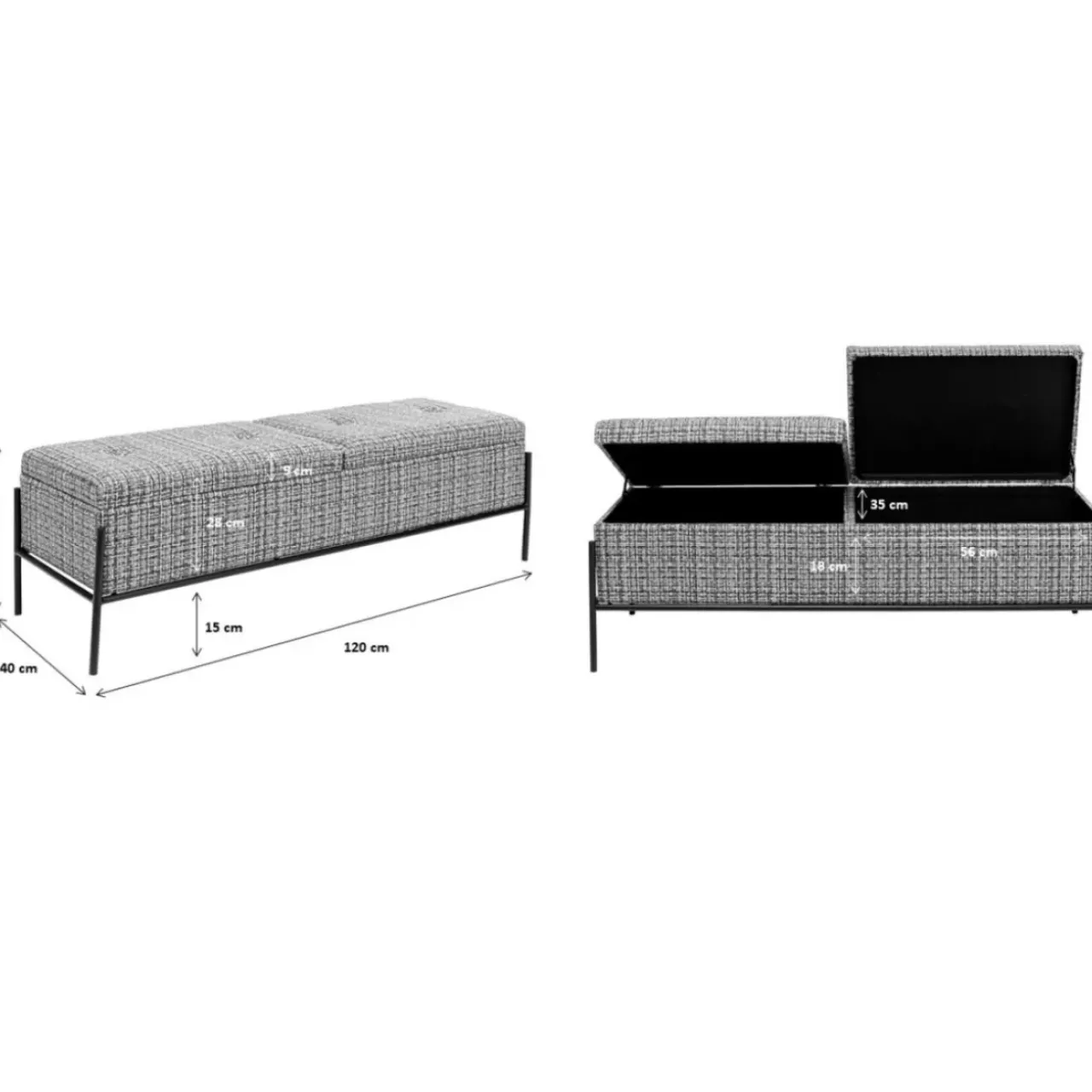 KARE Design Sitzbänke-Bank Buttons Storage B&W Gros