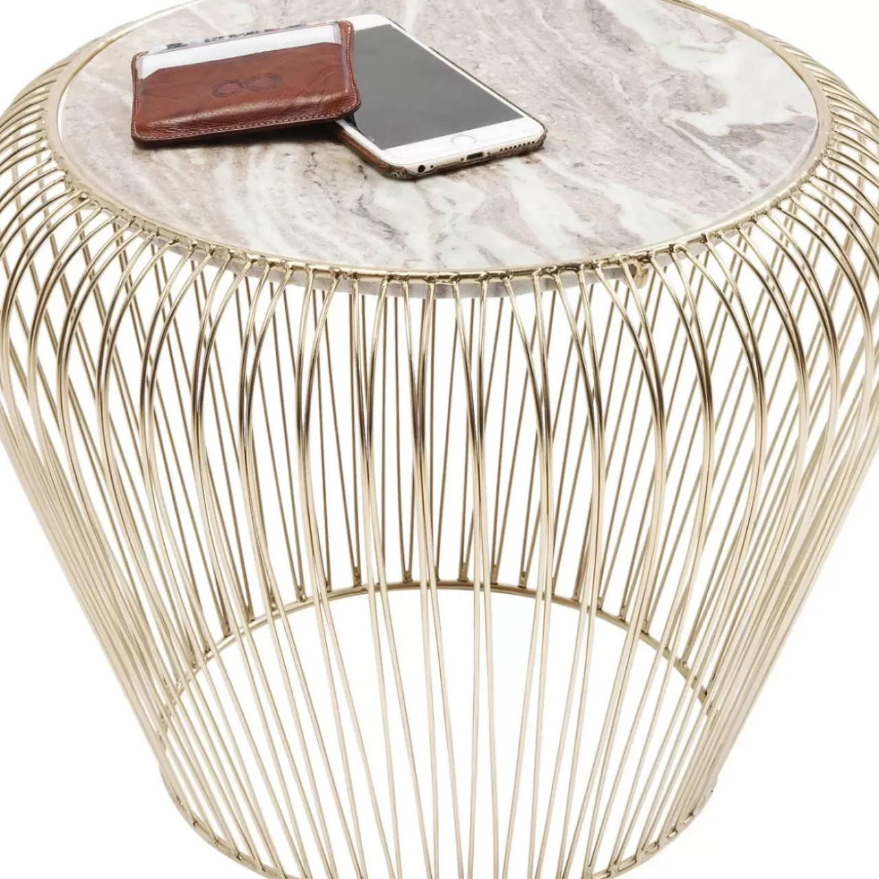 KARE Design Tische-Beistelltisch Beam Grau Marmor Messing O43Cm