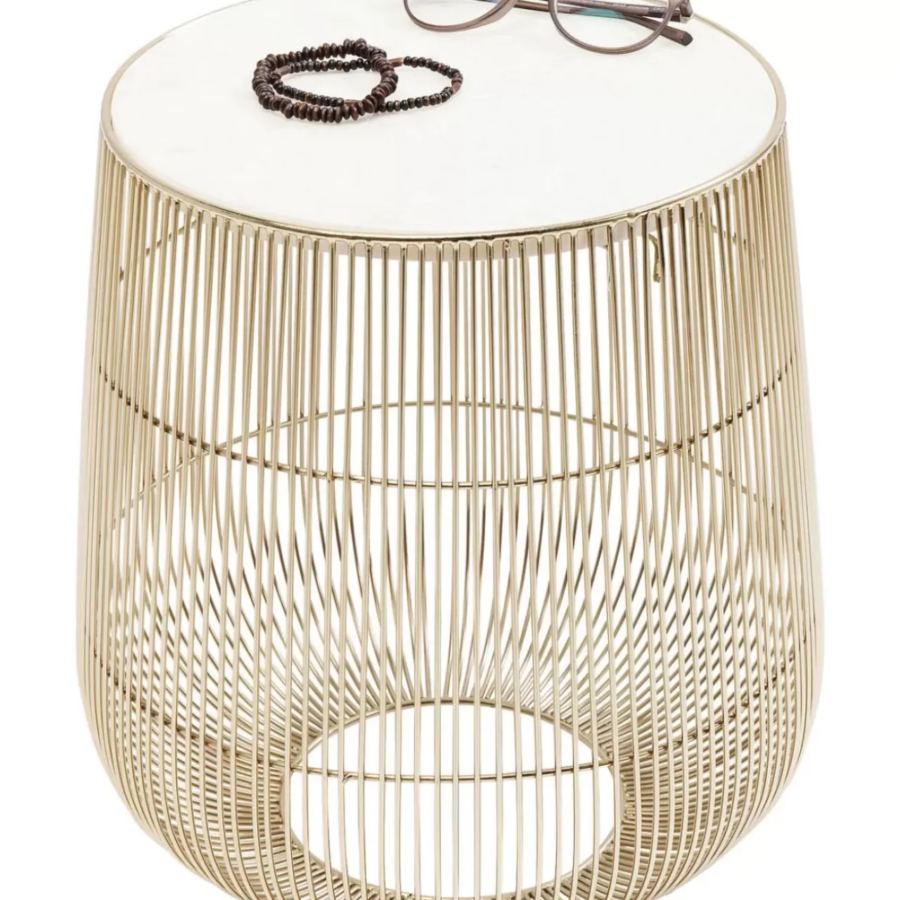 KARE Design Tische-Beistelltisch Beam Weiss Marmor Messing O32Cm