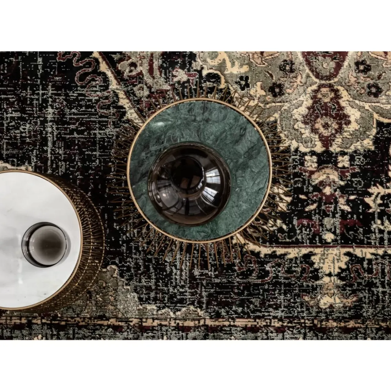 KARE Design Tische-Beistelltisch Beam Weiss Marmor Messing O32Cm