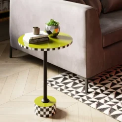 KARE Design Tische-Beistelltisch Domero Checkers Olive O25Cm