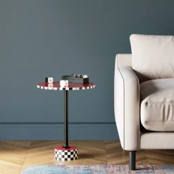 KARE Design Tische-Beistelltisch Domero Checkers Rot O40Cm
