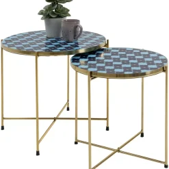 KARE Design Tische-Beistelltisch Priya Blau (2/Set)