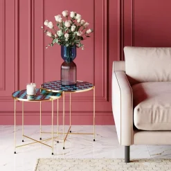 KARE Design Tische-Beistelltisch Priya Blau (2/Set)