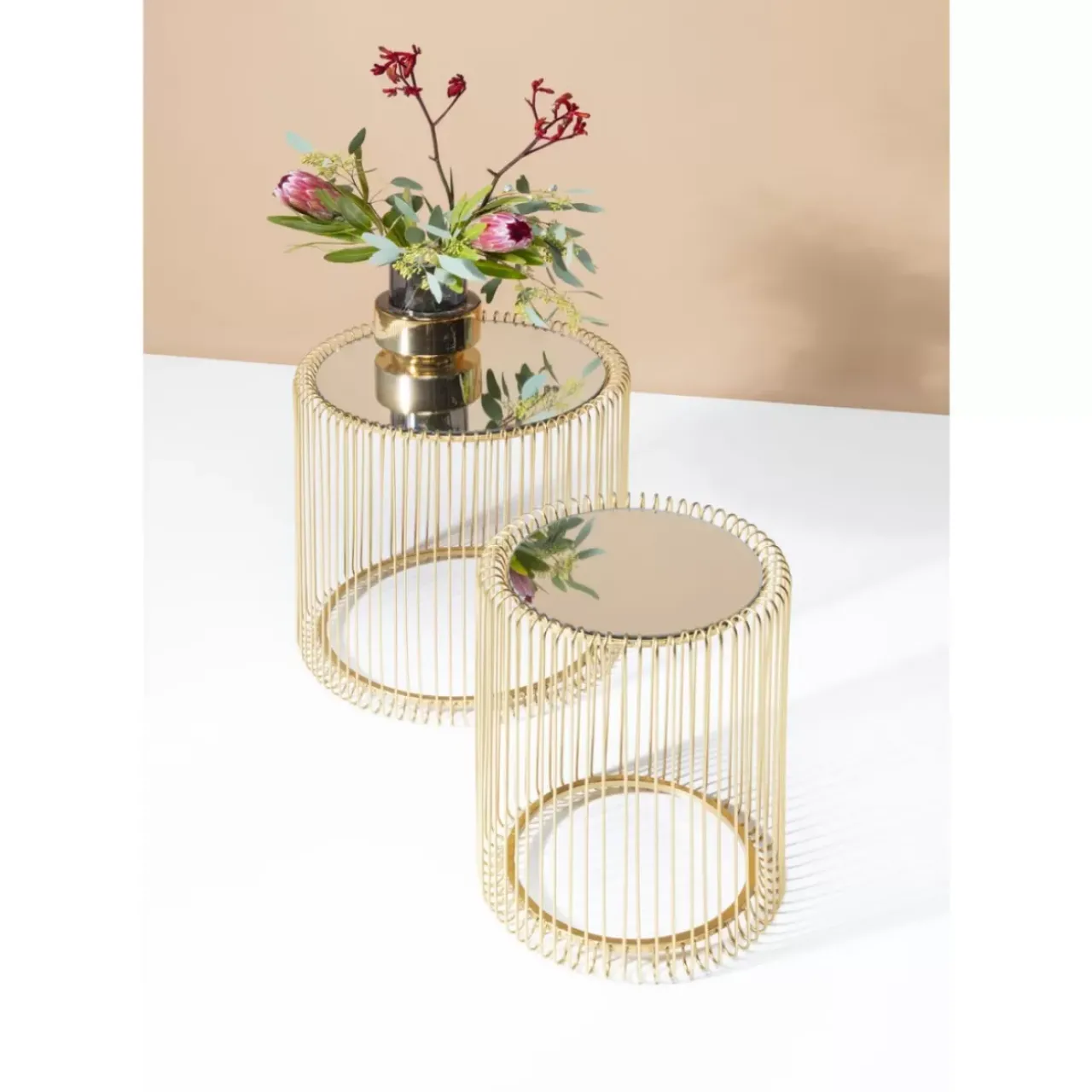 KARE Design Tische-Beistelltisch Wire Messing (2/Set) O44Cm