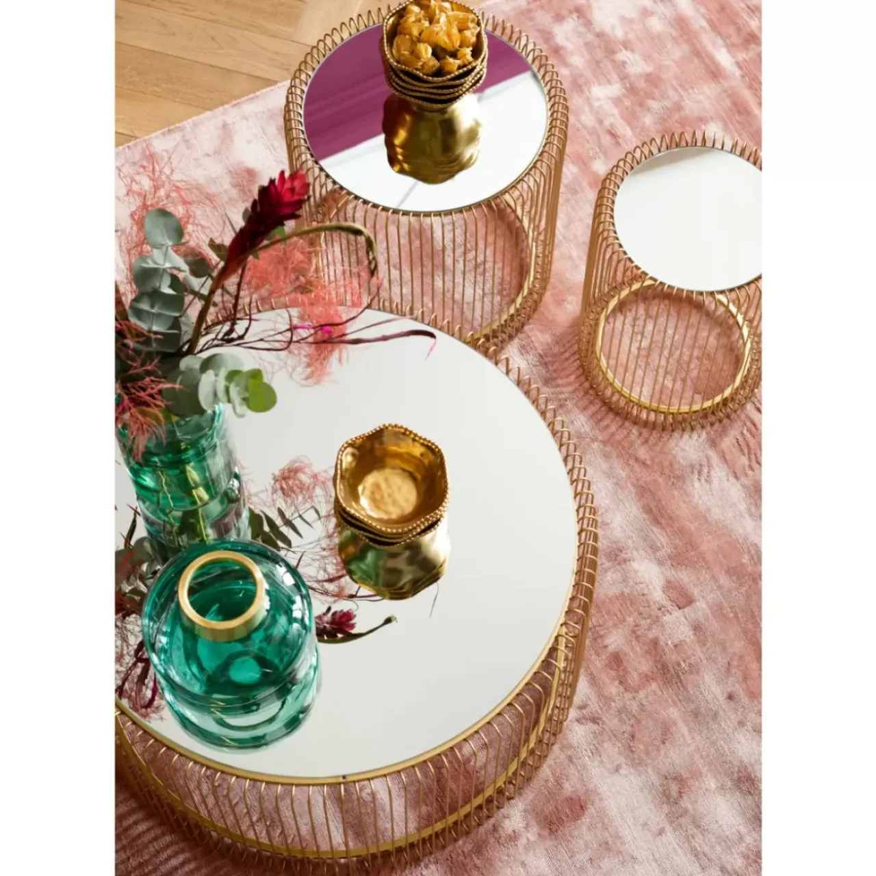 KARE Design Tische-Beistelltisch Wire Messing (2/Set) O44Cm