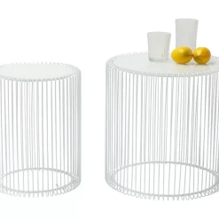 KARE Design Tische-Beistelltisch Wire White (2/Set) O44Cm