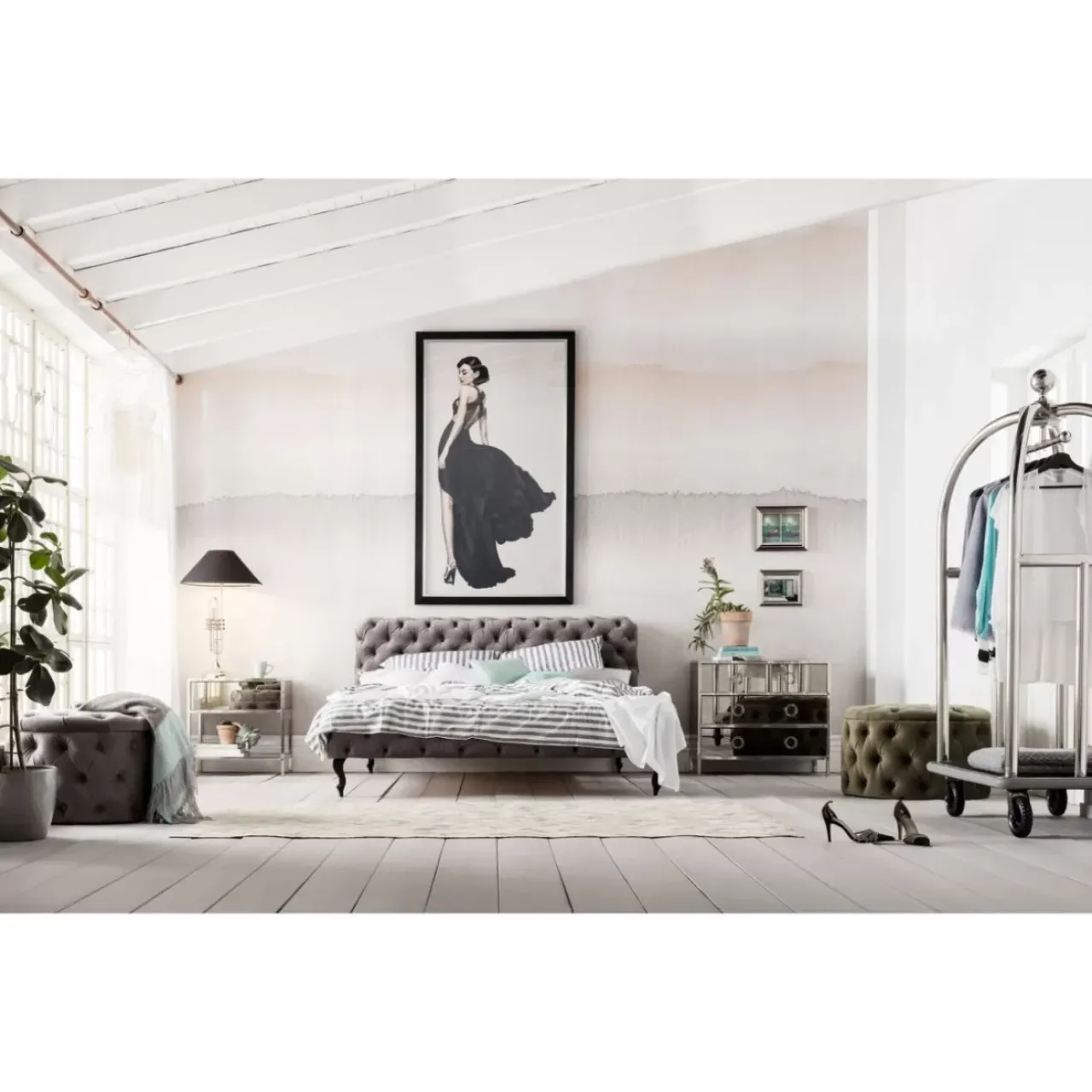 KARE Design Betten-Bett Desire Velvet Silbergrau 160X200 Cm