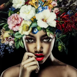 KARE Design Bilder-Bild Glas Pretty Flower Woman 100X100