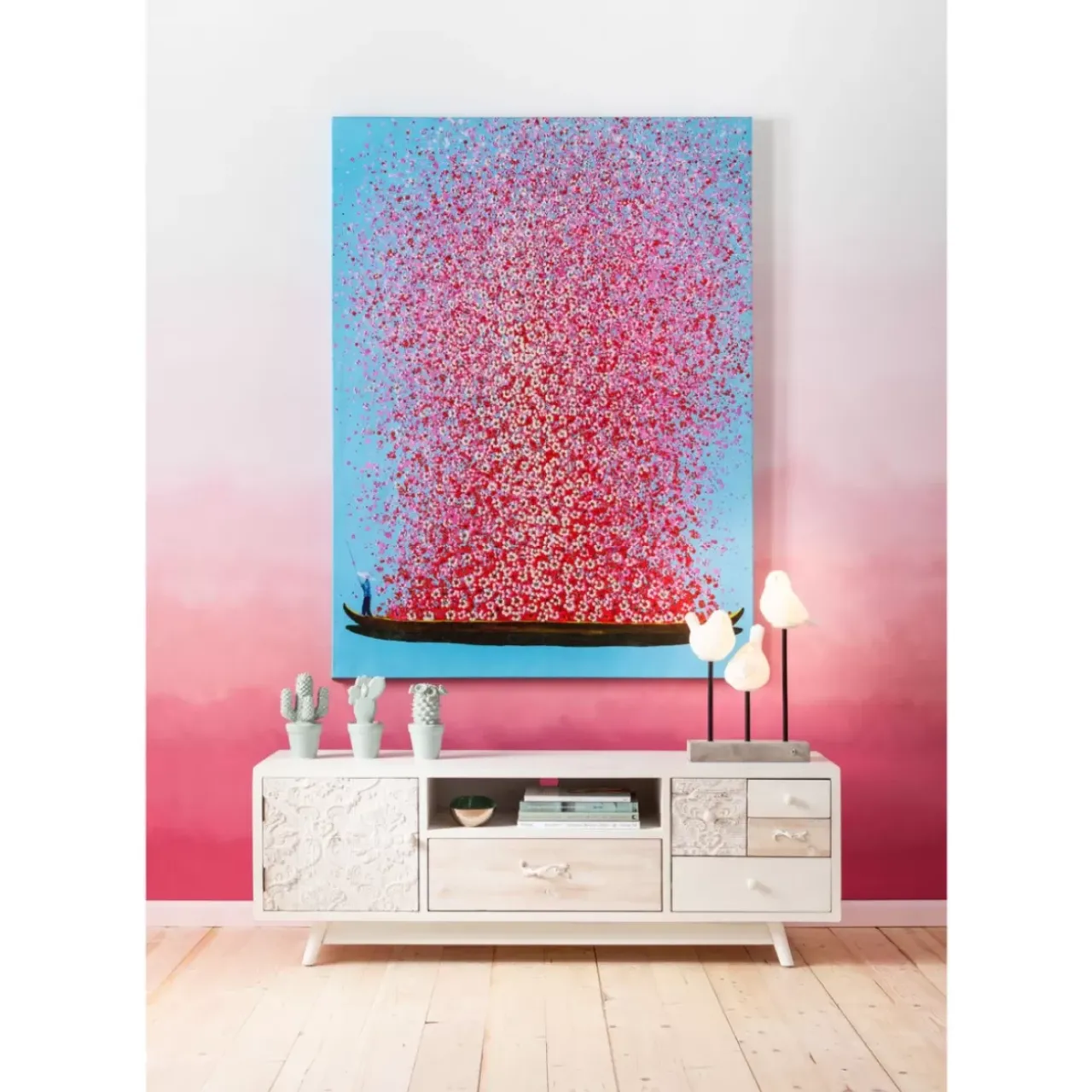 KARE Design Bilder-Bild Touched Flower Boat Blau Pink 160X120Cm