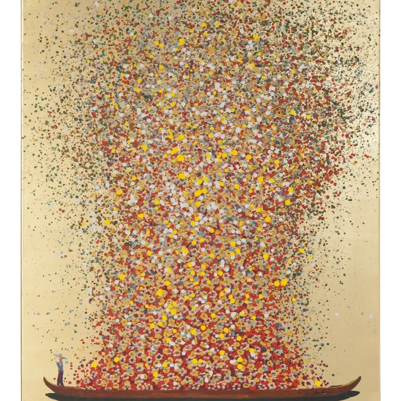 KARE Design Bilder-Bild Touched Flower Boat Gold Rot 120X160Cm