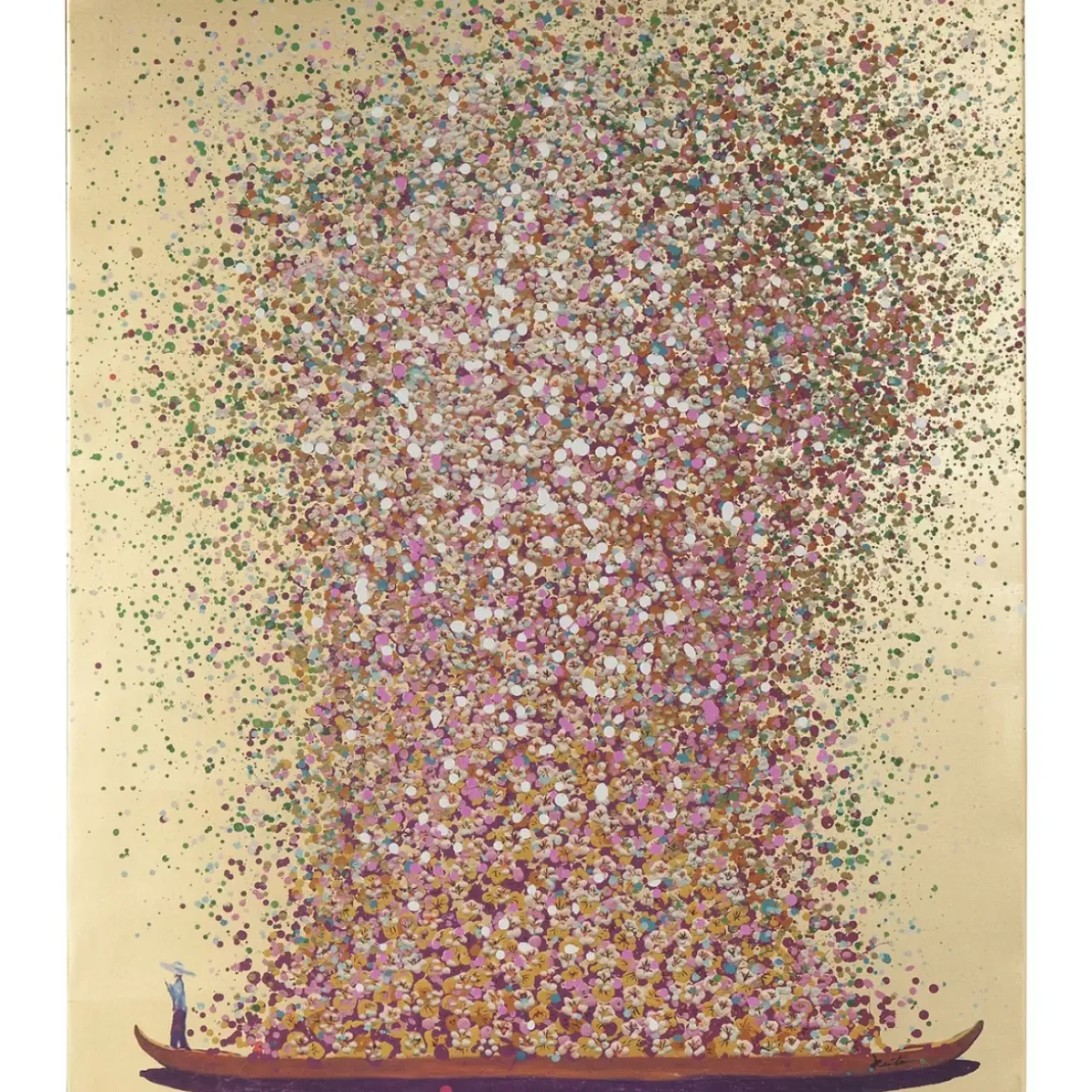 KARE Design Bilder-Bild Touched Flower Boat Gold Pink 160X120Cm