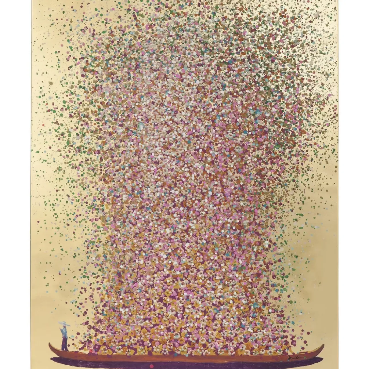 KARE Design Bilder-Bild Touched Flower Boat Gold Pink 100X80Cm