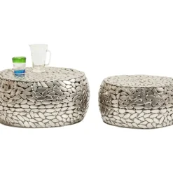 KARE Design Tische-Couchtisch Pebbles Deluxe Silber (2/Set)