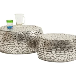 KARE Design Tische-Couchtisch Pebbles Deluxe Silber (2/Set)