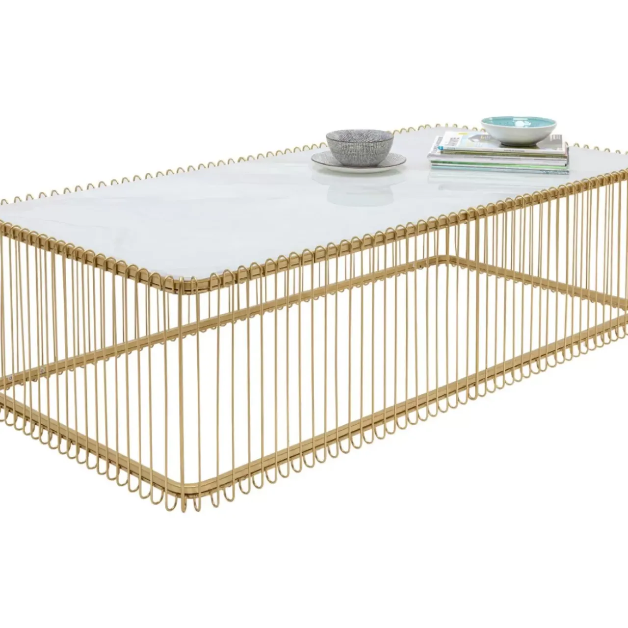 KARE Design Tische-Couchtisch Wire Glas Marble Weis 145X70Cm