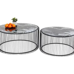 KARE Design Tische-Couchtisch Wire Glas Marble Schwarz (2/Set)