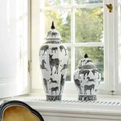 KARE Design Vasen-Deckelvase Zebra Gr 23X60