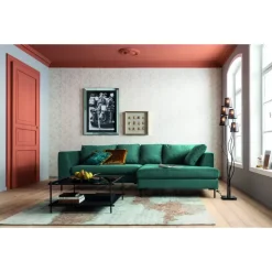 KARE Design Sofas & Couches-Ecksofa Gianni Velvet Dunkelgrun Links Schwarz