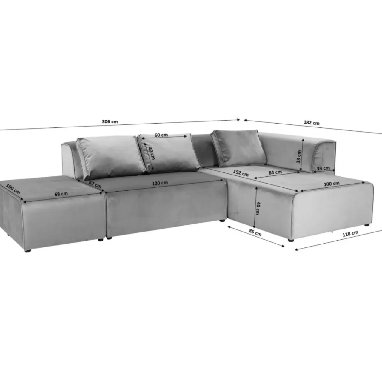 KARE Design Sofas & Couches-Ecksofa Infinity Ottomane Grau Rechts