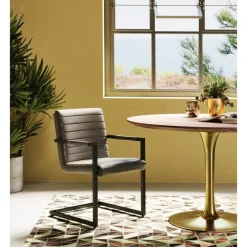 KARE Design Stühle-Freischwinger Lola Leder Grau