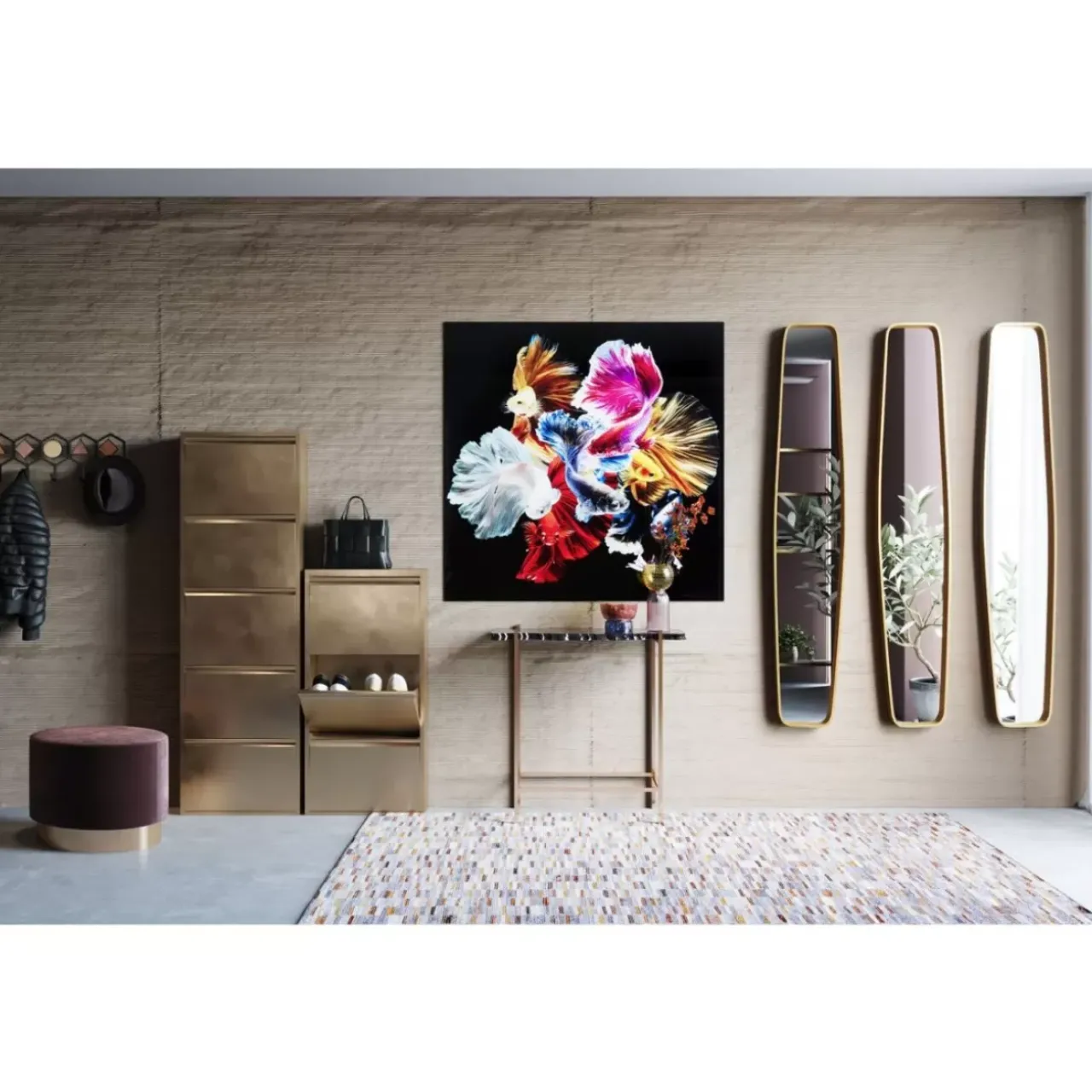 KARE Design Bilder-Glasbild Colorful Swarm Fish 120X120Cm