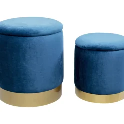 KARE Design Sitzbänke-Hocker Cherry Storage Blau Brass (2/Set)