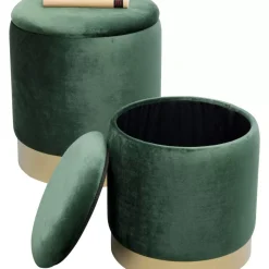 KARE Design Sitzbänke-Hocker Cherry Storage Dunkelgrun Brass (2/Set)