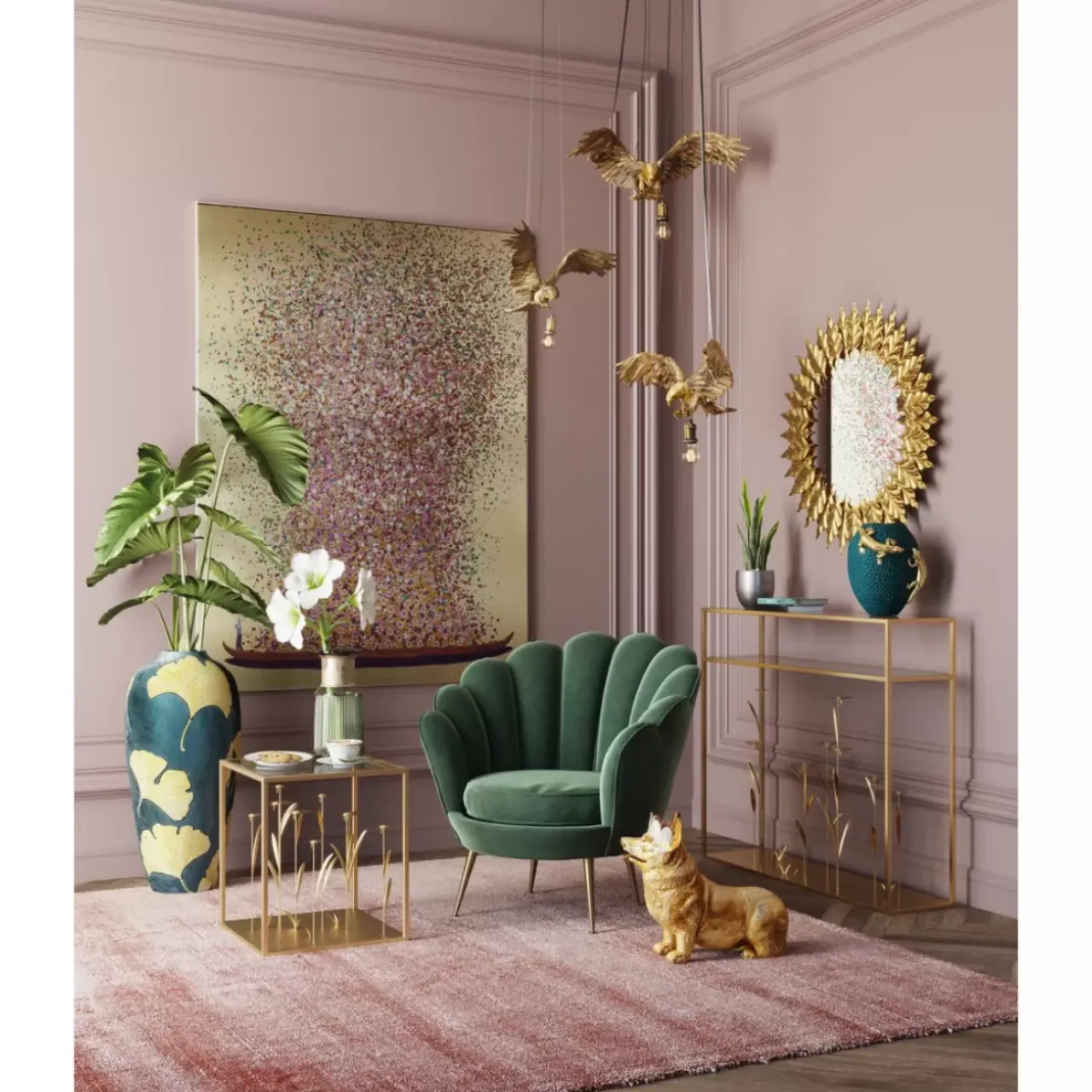 KARE Design Kommoden & Sideboards-Konsole Flower Meadow Gold 100