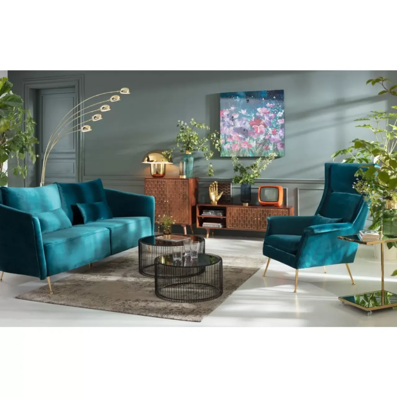 KARE Design Sofas & Couches-Sofa Vegas Forever 3-Sitzer Petrol